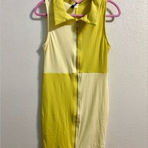 Vibrant Yellow Lime Sleeveless Dress with Zip Front Large